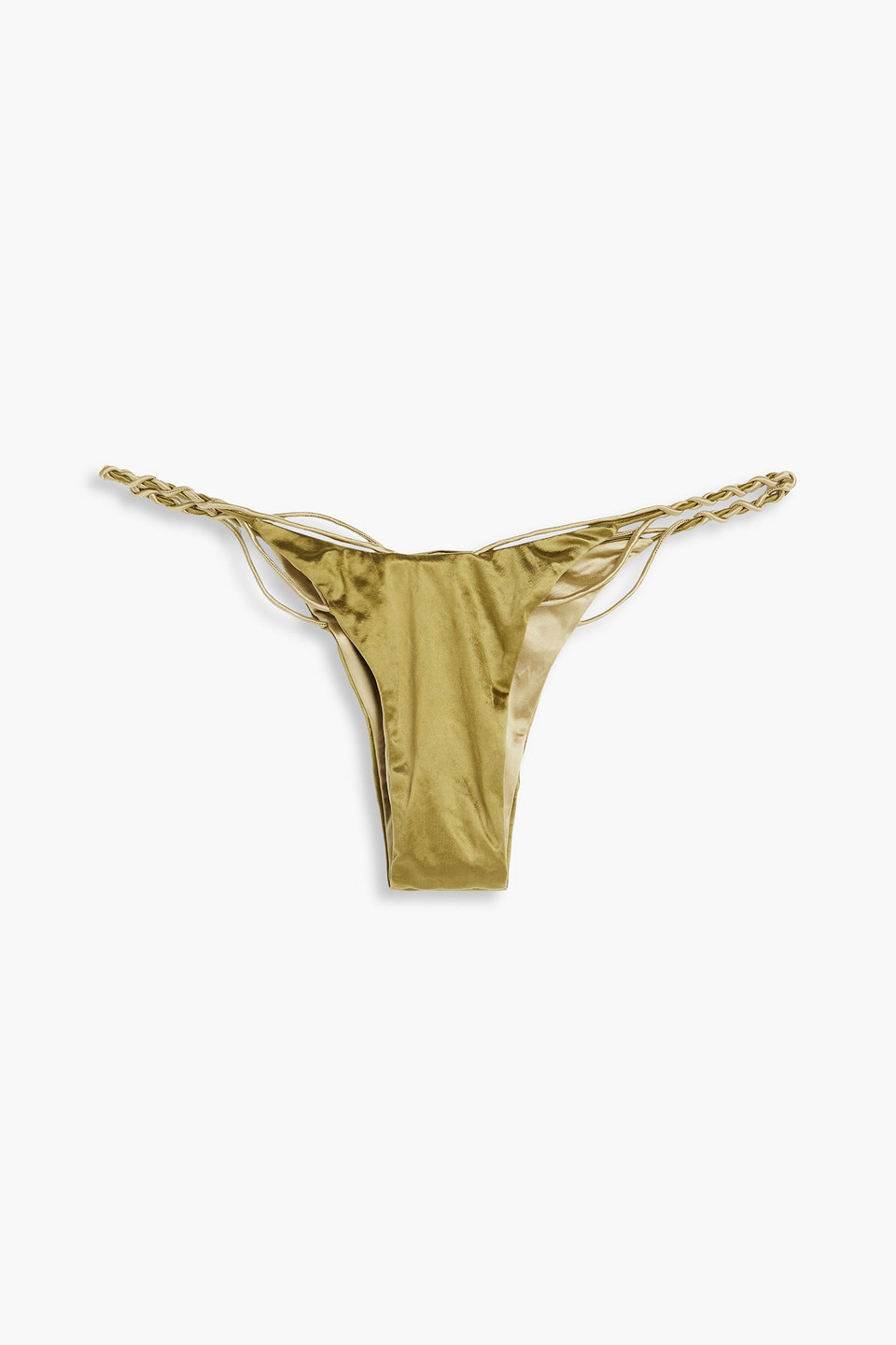 Isa Boulder Stretch-satin Low-rise Bikini Briefs In Salbeigrün