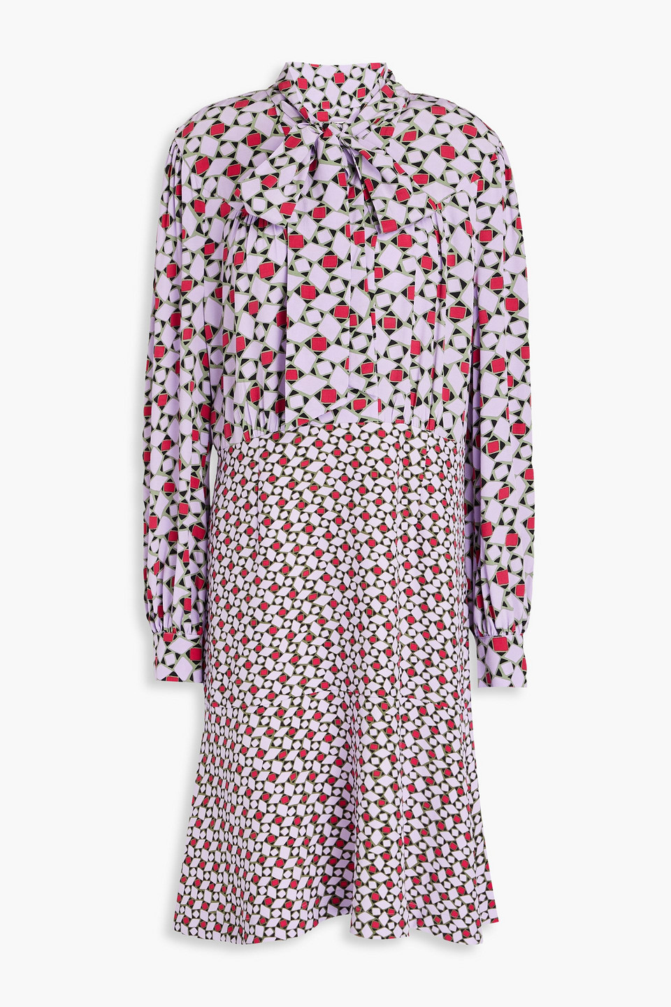 Diane Von Furstenberg Alcina Pussy-bow Printed Crepe Dress In Lavender