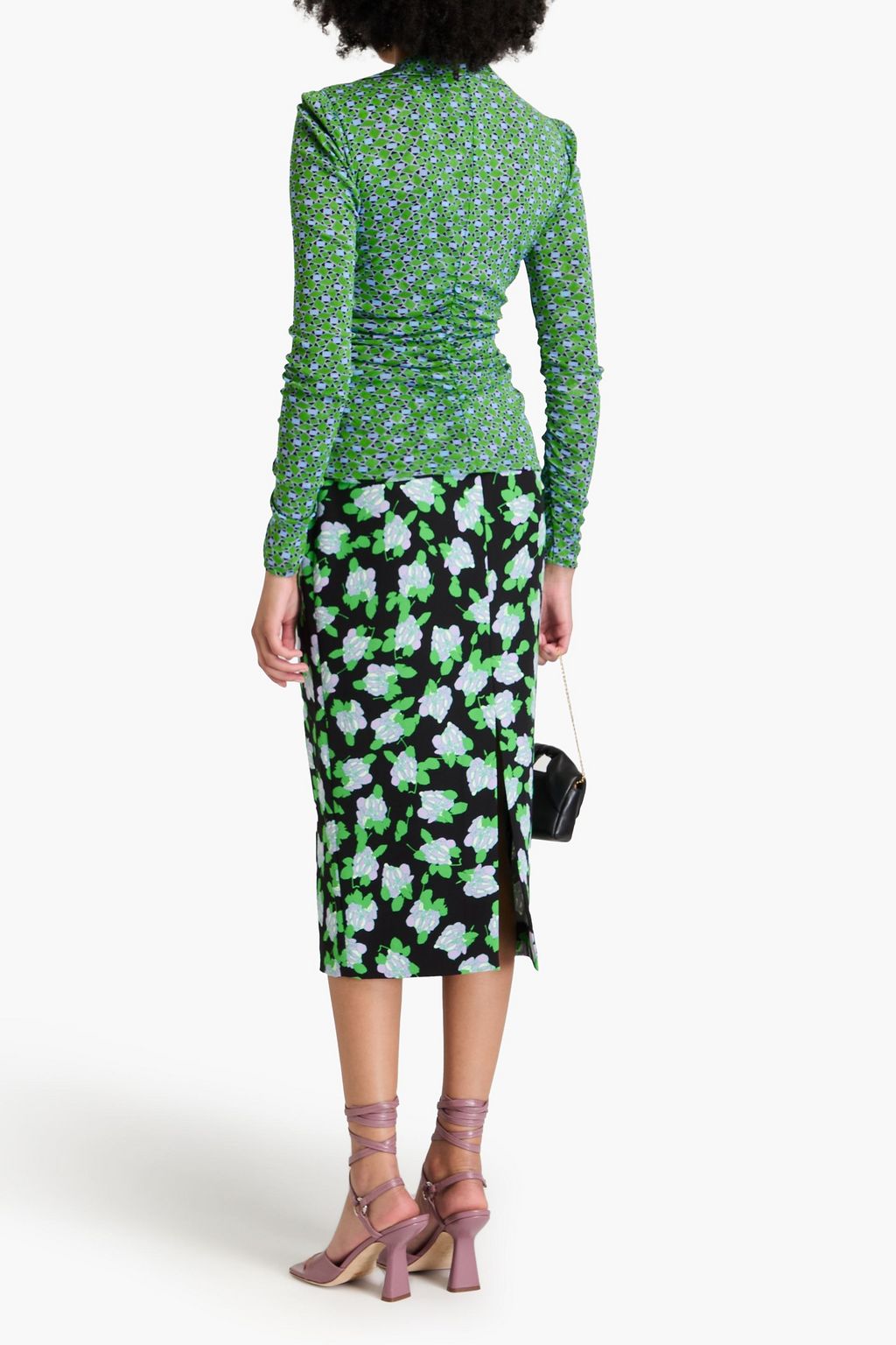 DIANE VON FURSTENBERG تنورة متوسطة الطول مصنوعة من الكريب ومزينة بطبعة الأزهار