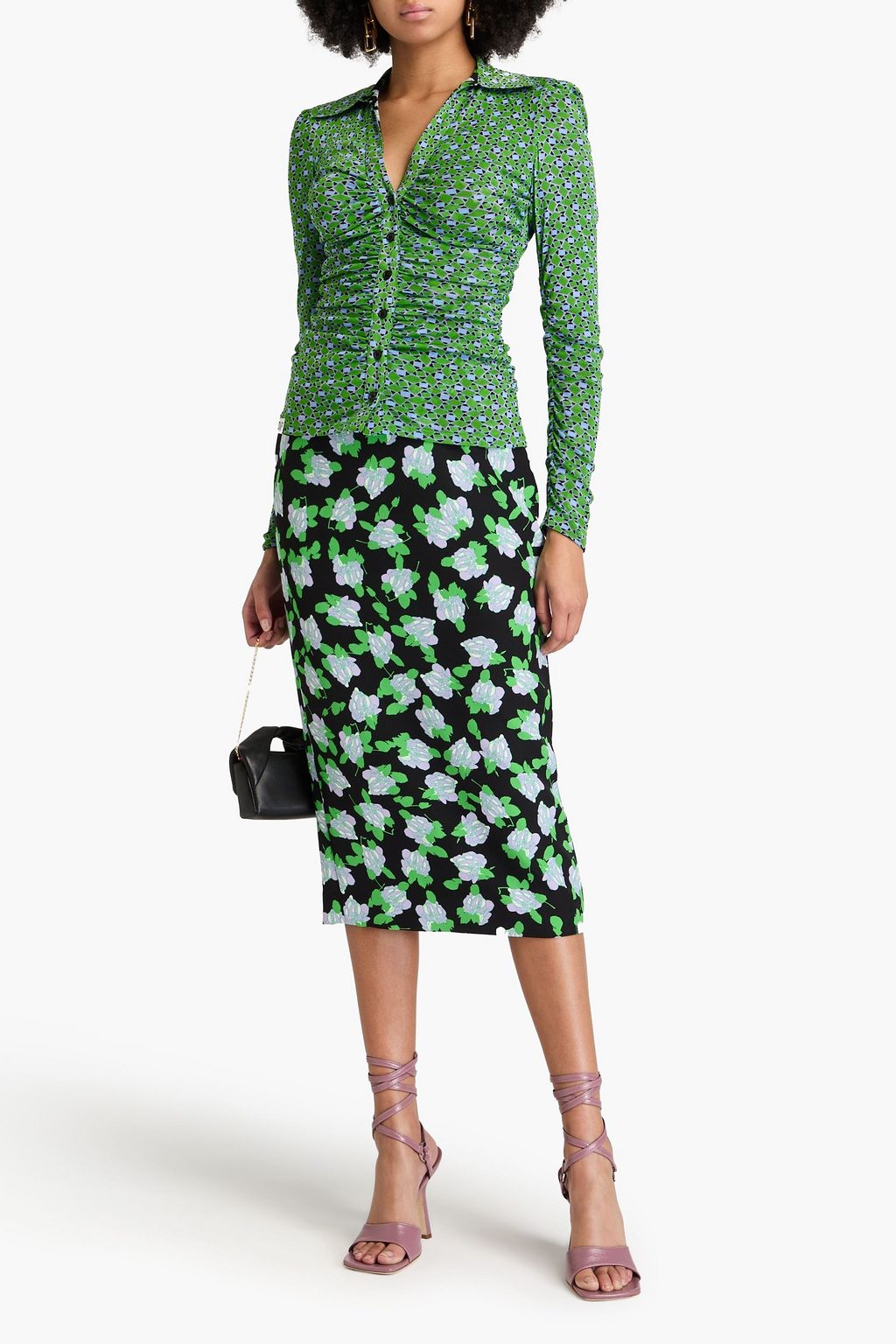 DIANE VON FURSTENBERG تنورة متوسطة الطول مصنوعة من الكريب ومزينة بطبعة الأزهار