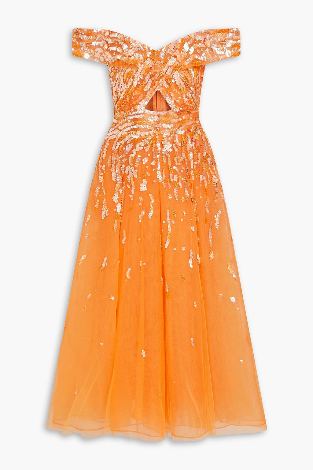 Off the shoulder embellished tulle midi dress orange One Size