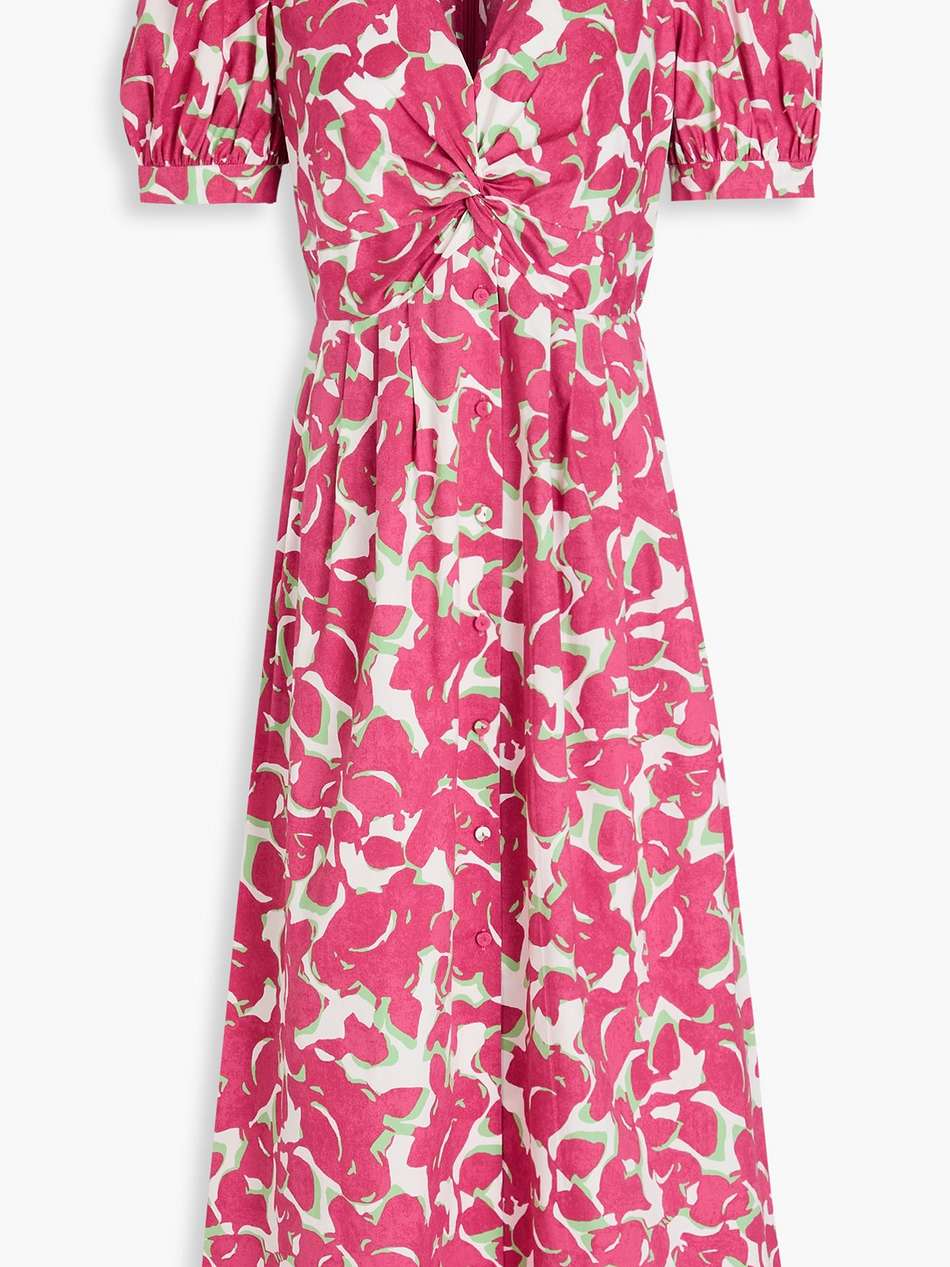 heather twisted printed cotton-blend poplin midi dress