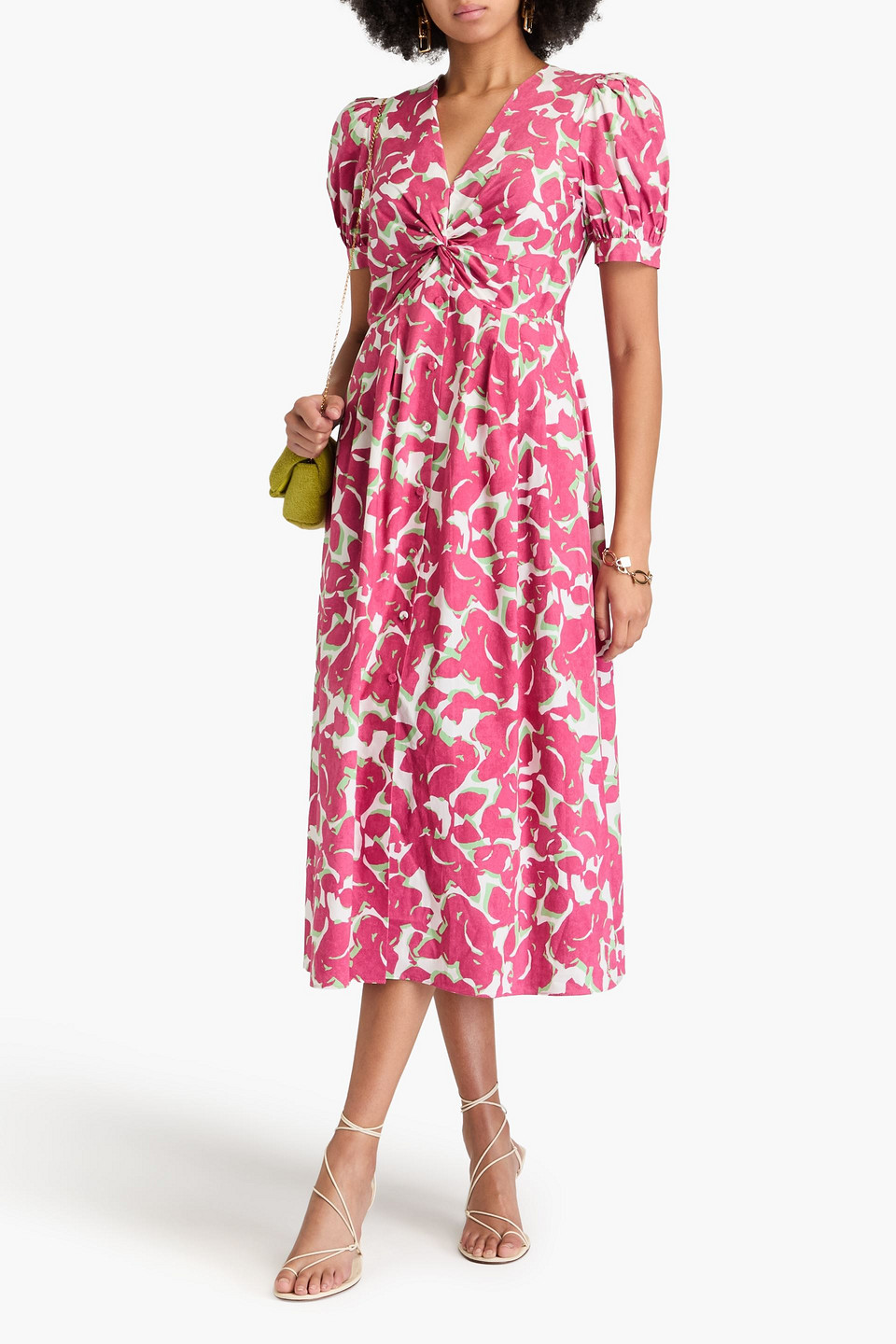 Diane Von Furstenberg Heather Floral Cotton Midi Dress In Pink