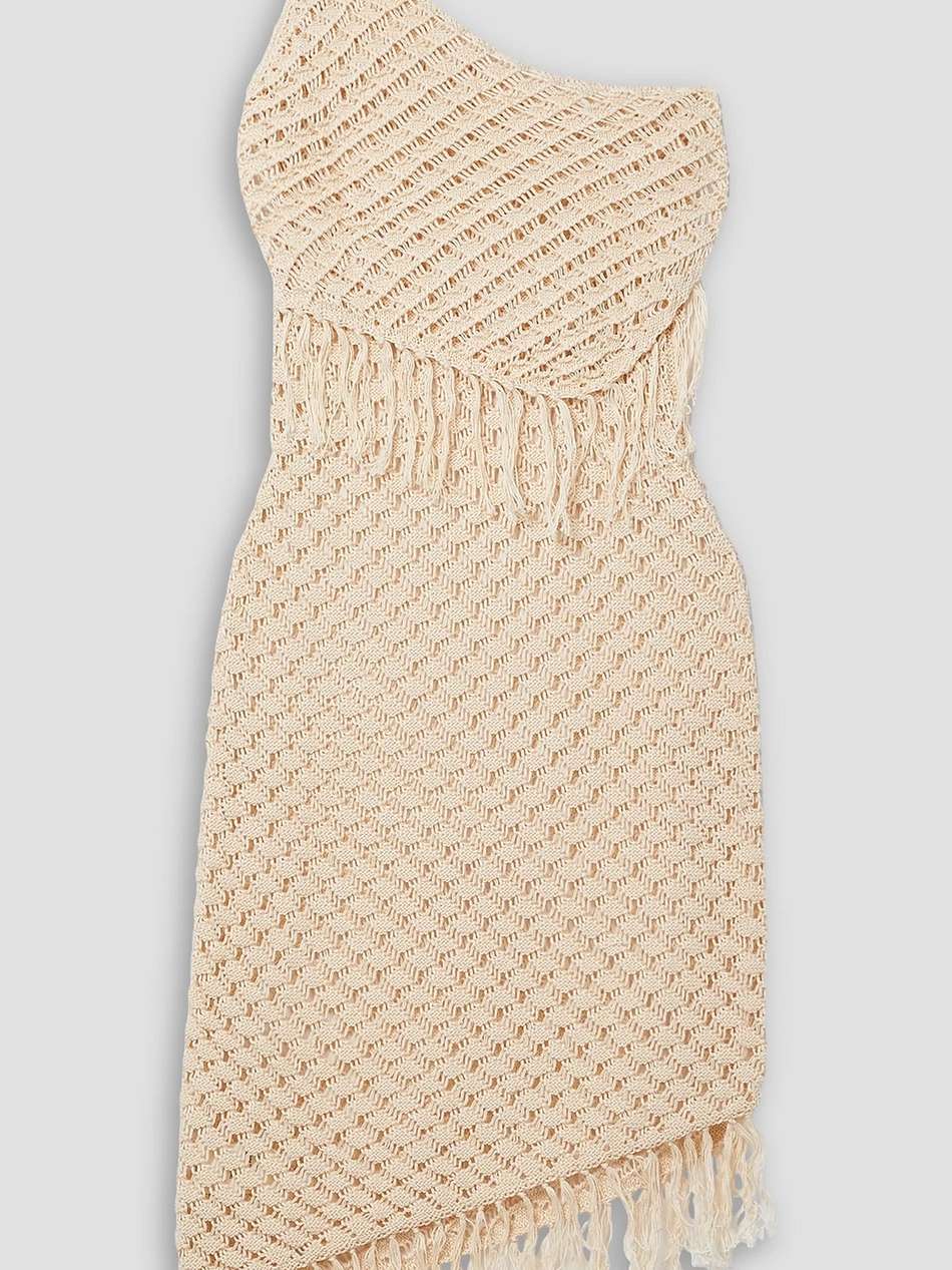 canaria one-shoulder fringed crocheted pima cotton mini dress