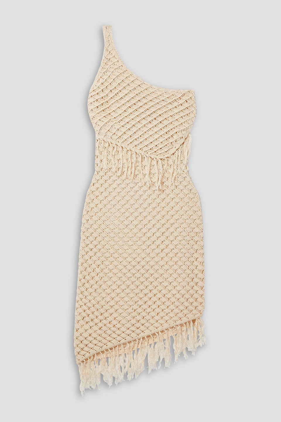 Savannah Morrow Canaria One-shoulder Fringed Crocheted Pima Cotton Mini Dress In Cream