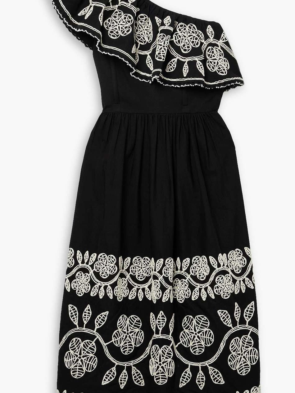 beck one-shoulder embellished cotton and linen-blend midi dress