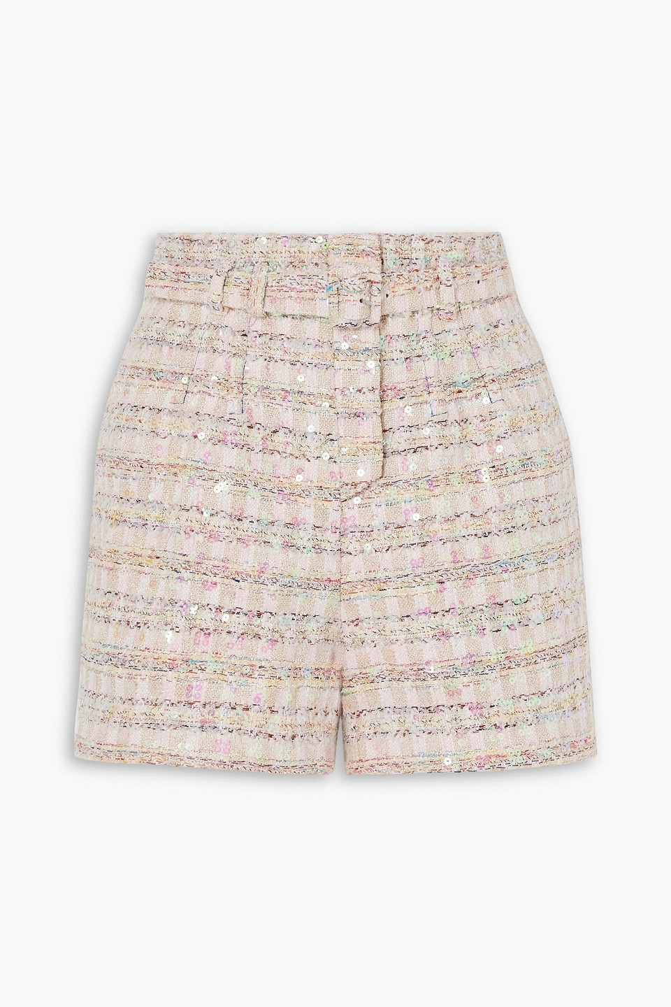 Self-portrait Sequined Boucle' Shorts In Pastel Pink