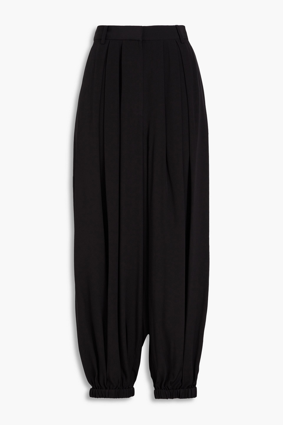 Tibi Cropped Silk Crepe De Chine Tapered Trousers In Black