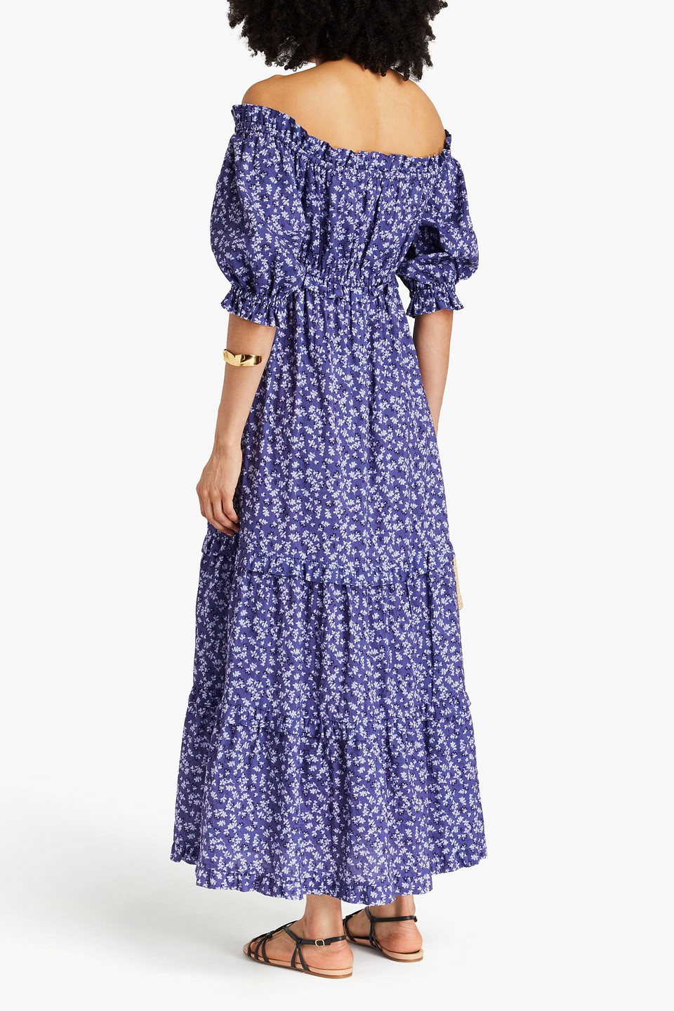 Peony Swimwear Off-the-shoulder Cotton And Ecovero-blend Maxi Dress In Indigo