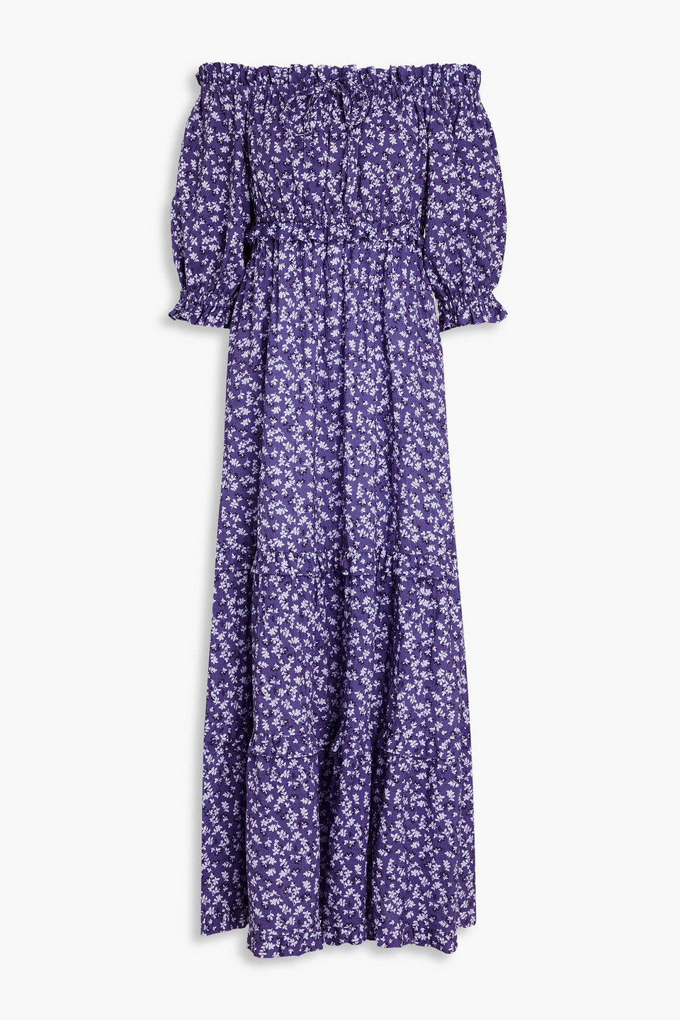 Peony Swimwear Off-the-shoulder Cotton And Ecovero-blend Maxi Dress In Indigo