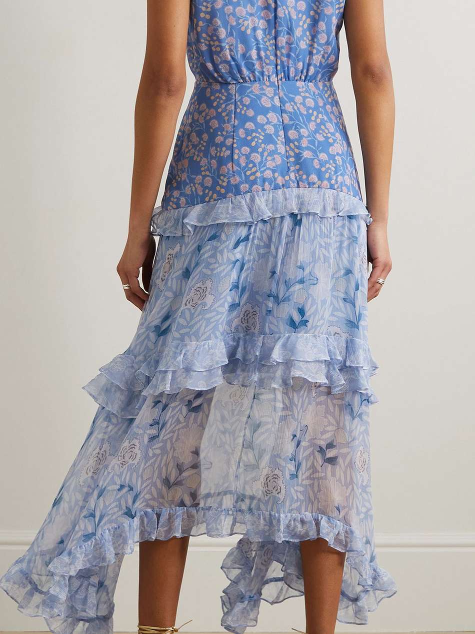 jolie tiered floral-print silk-chiffon and crepon maxi dress