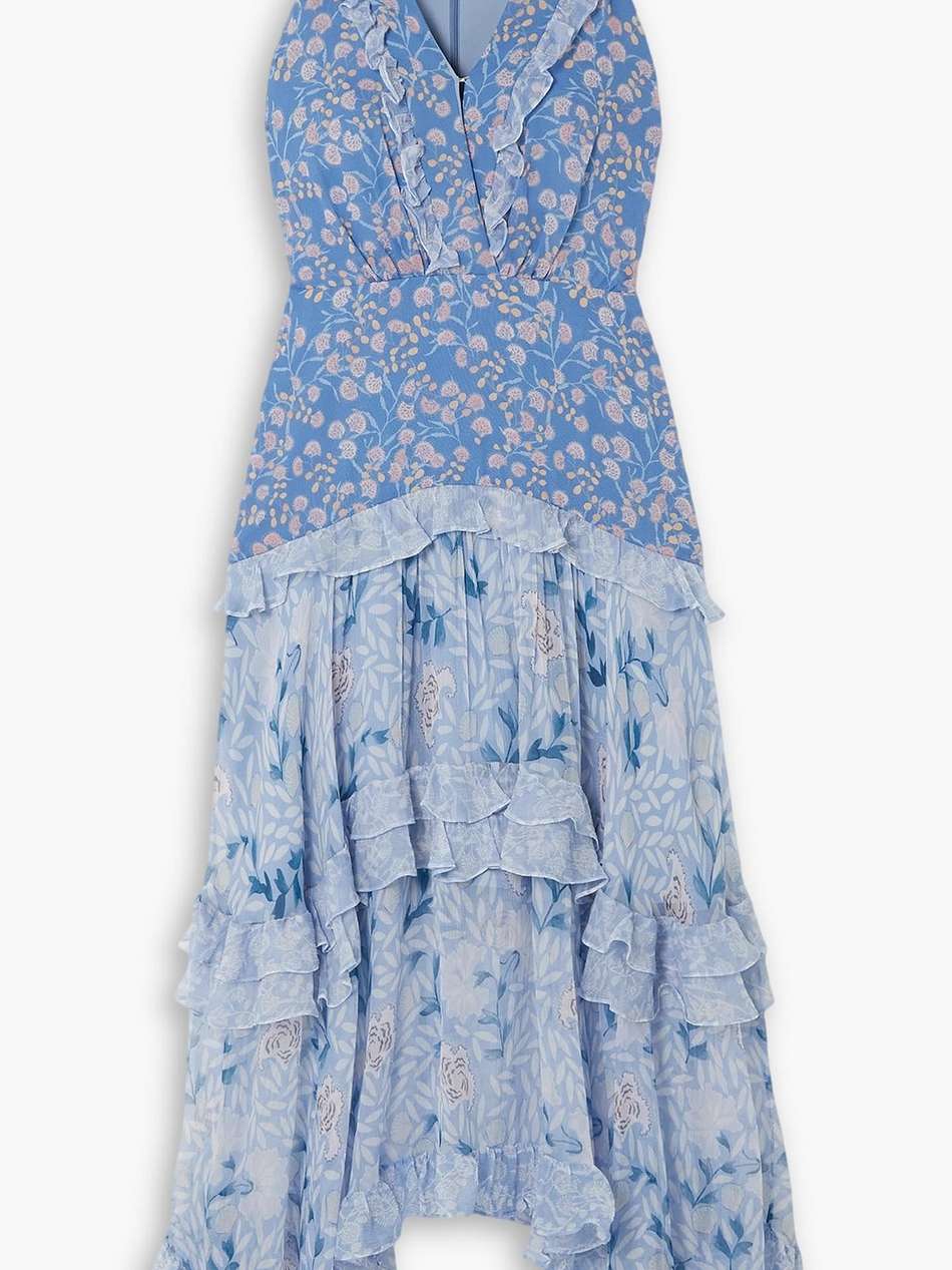 jolie tiered floral-print silk-chiffon and crepon maxi dress