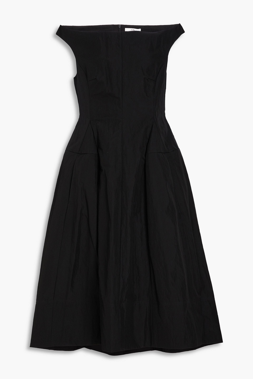 Tibi Off-the-shoulder Taffeta Midi Dress In Black