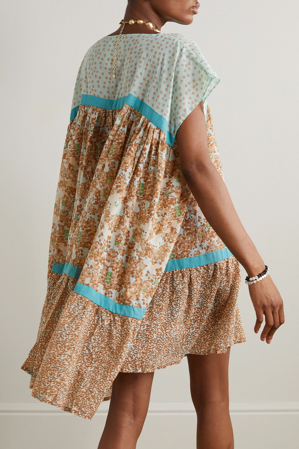 Yvonne S Wind Tiered Floral-print Cotton-voile Dress In Sky Blue