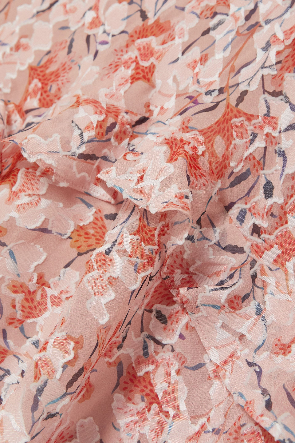 Saloni Chandra Ruffled Floral-print Fil Coupé Silk-blend Georgette Maxi Dress In Baby Pink