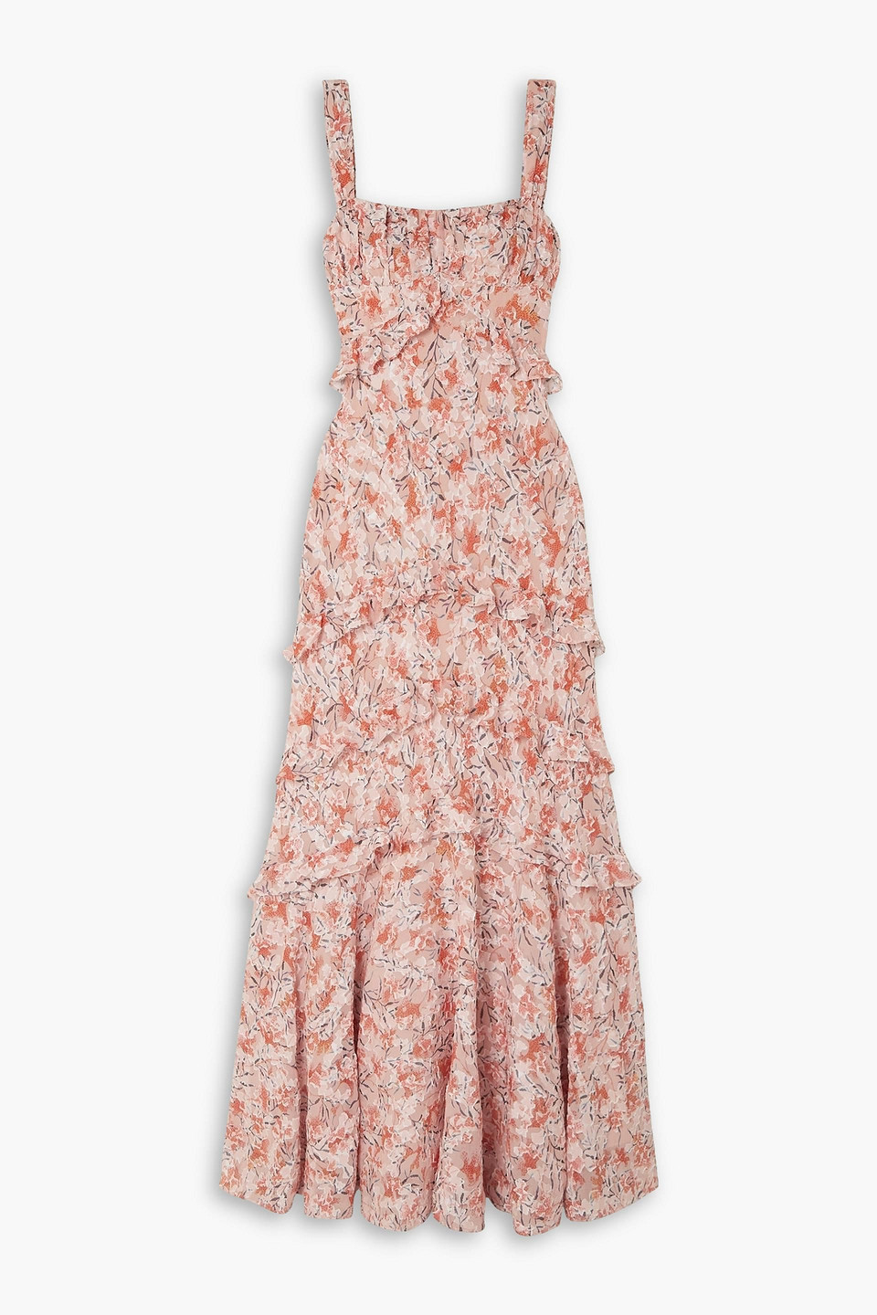 Saloni Chandra Ruffled Floral-print Fil Coupé Silk-blend Georgette Maxi Dress In Baby Pink