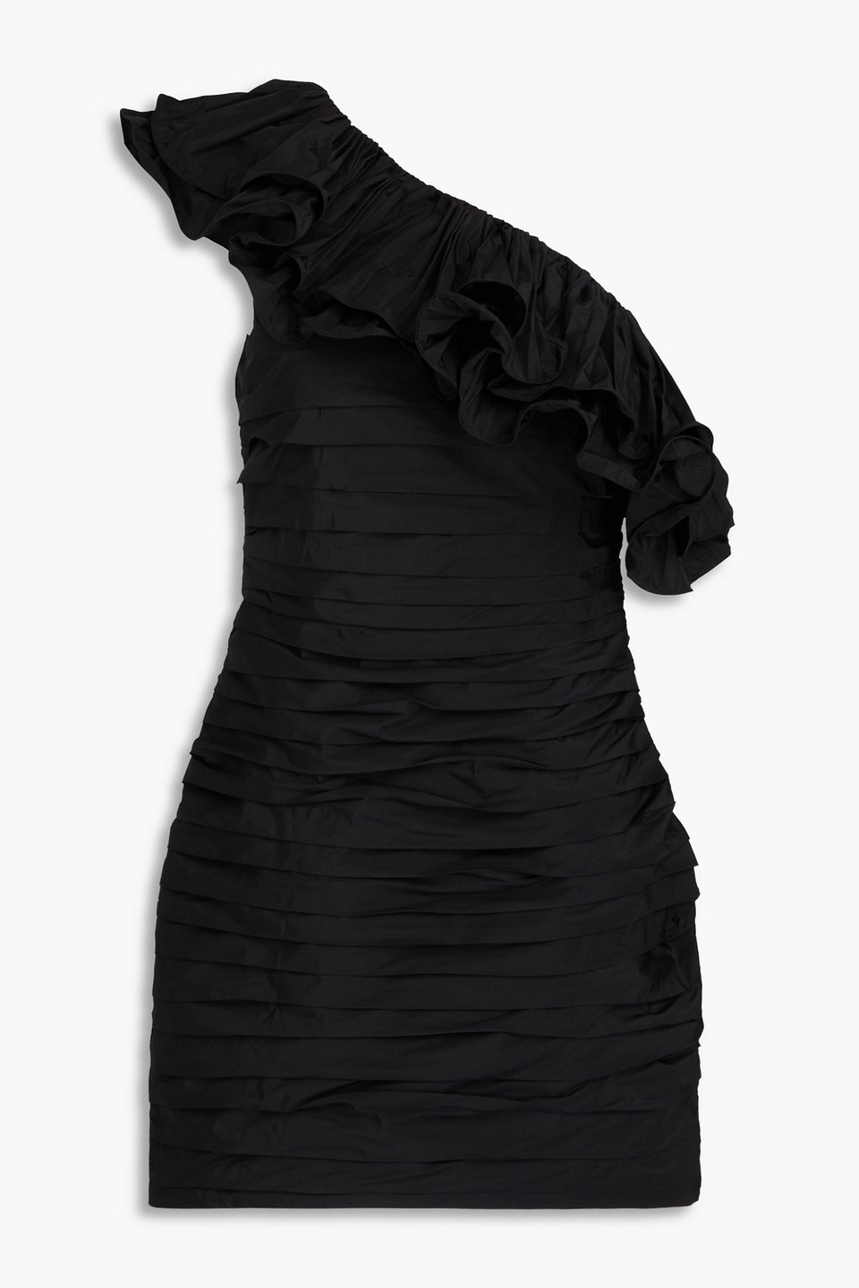 Rebecca Vallance Chloe One-shoulder Ruffled Taffeta Mini Dress In Black