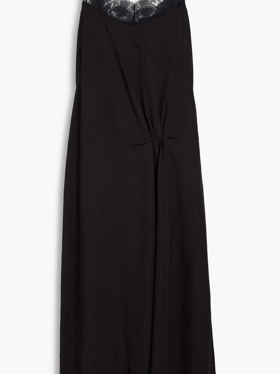 lace-trimmed twill midi dress
