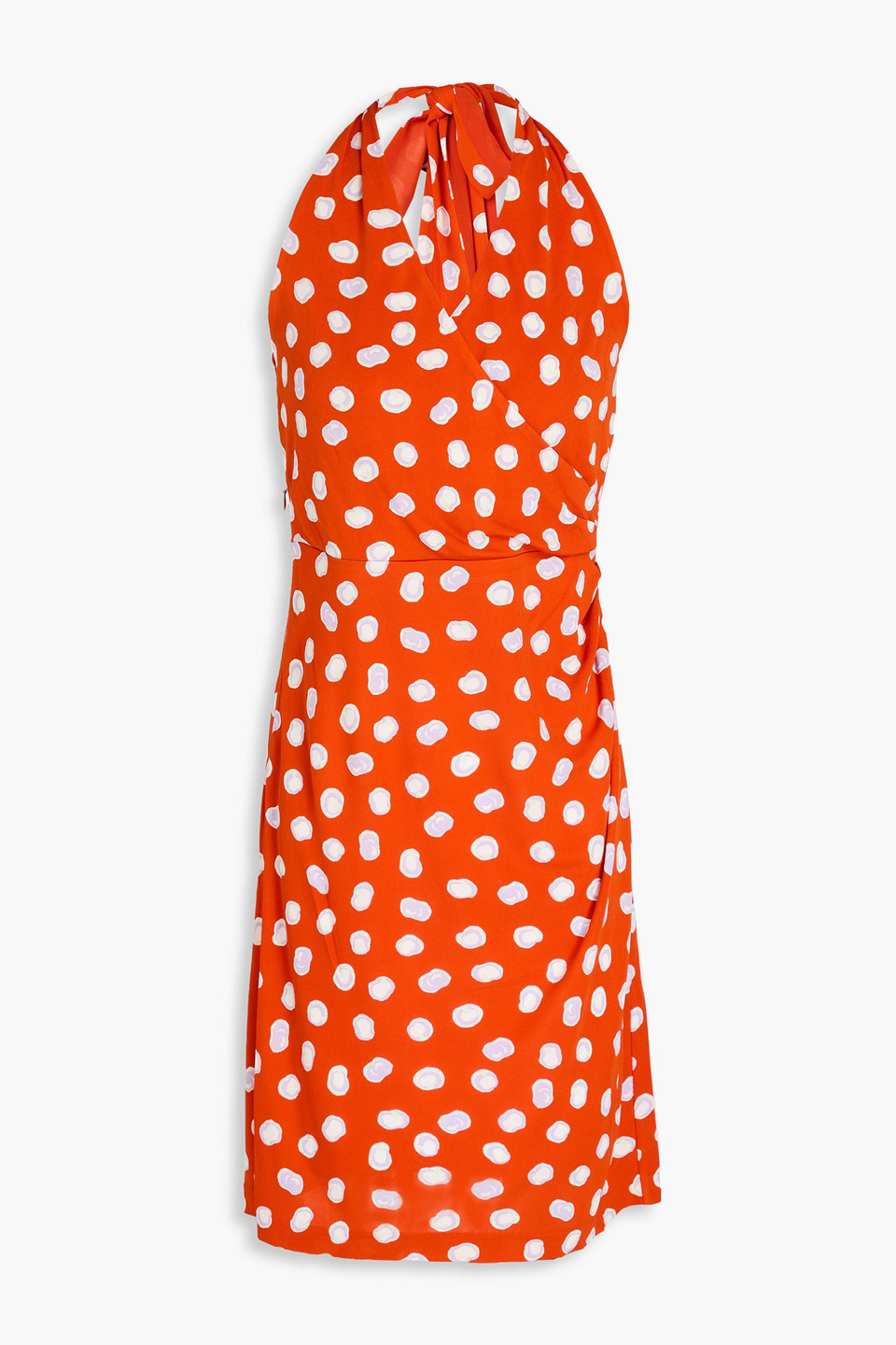 Diane Von Furstenberg Tawnia Wrap-effect Printed Jersey Halterneck Mini Dress In Orange
