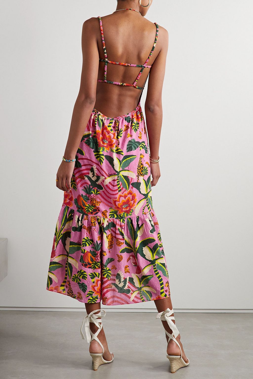 FARM RIO Pleated printed fil coupé cotton maxi dress