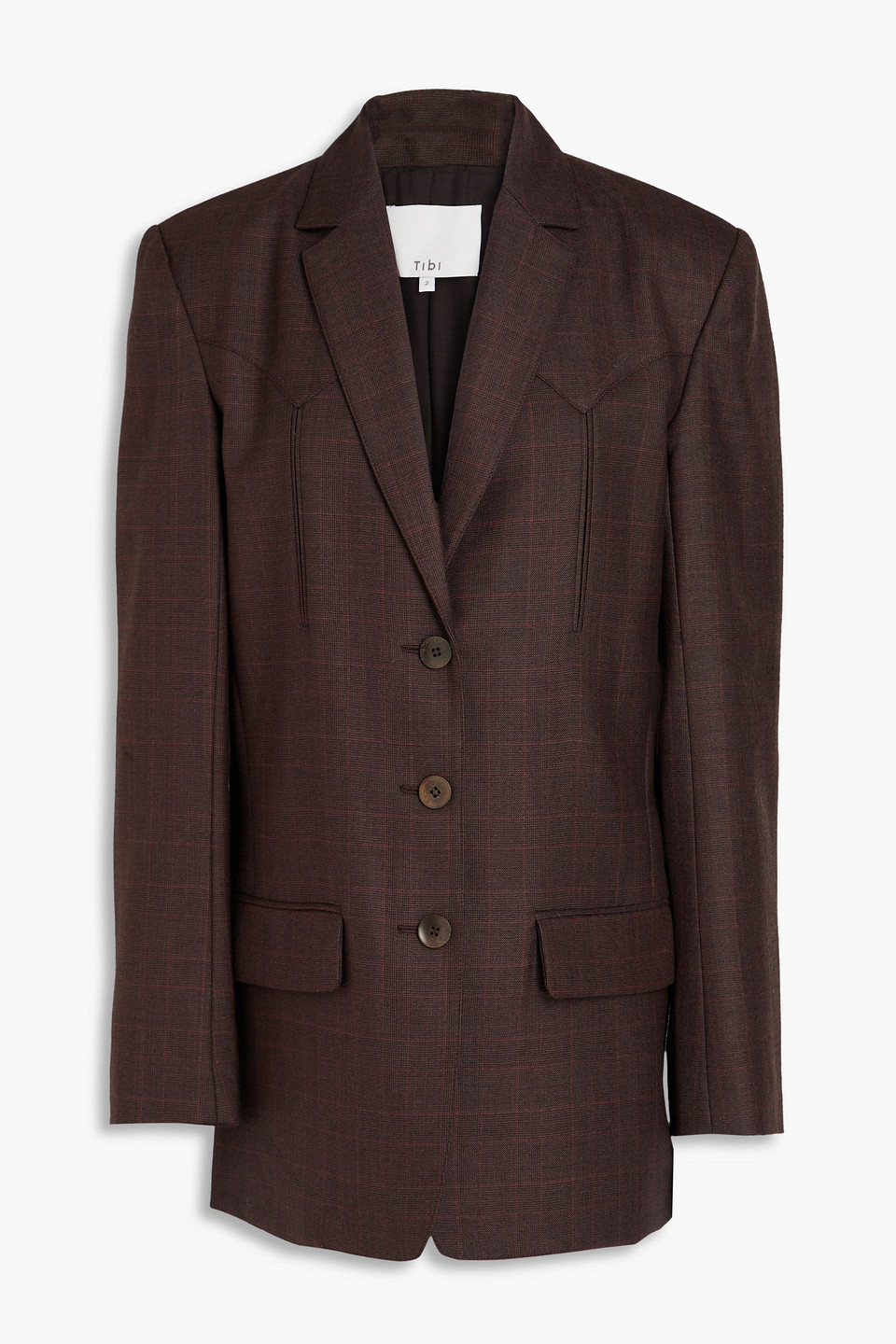 Tibi Checked Wool Blazer In Burgundy