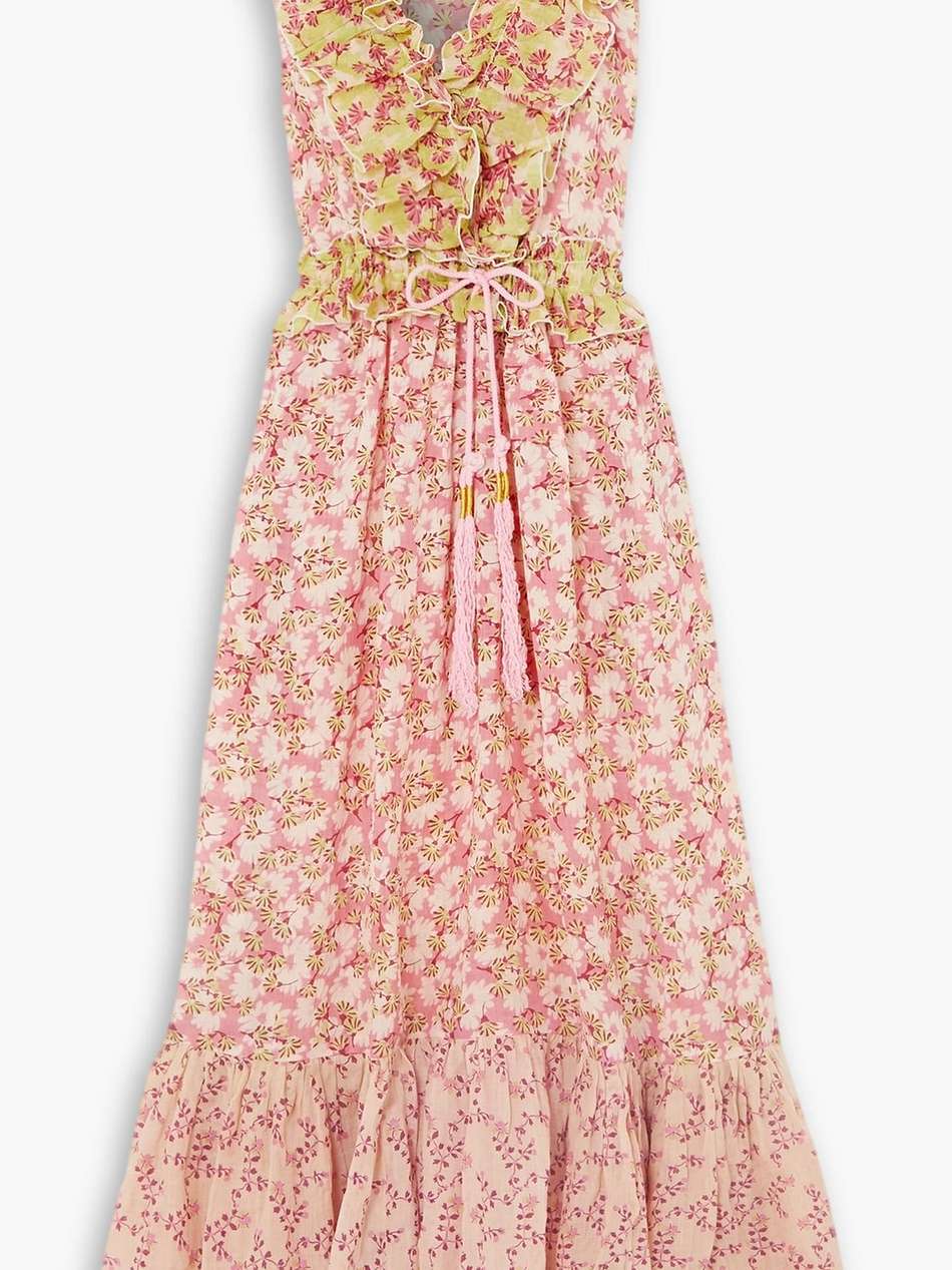 marie antoinette ruffled tiered floral-print linen maxi dress