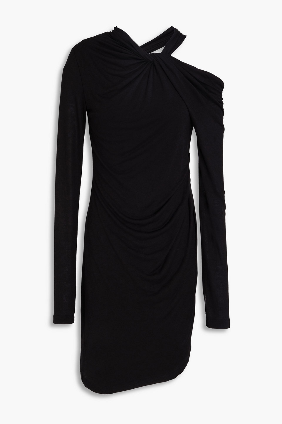 Twist-front draped jersey mini dress