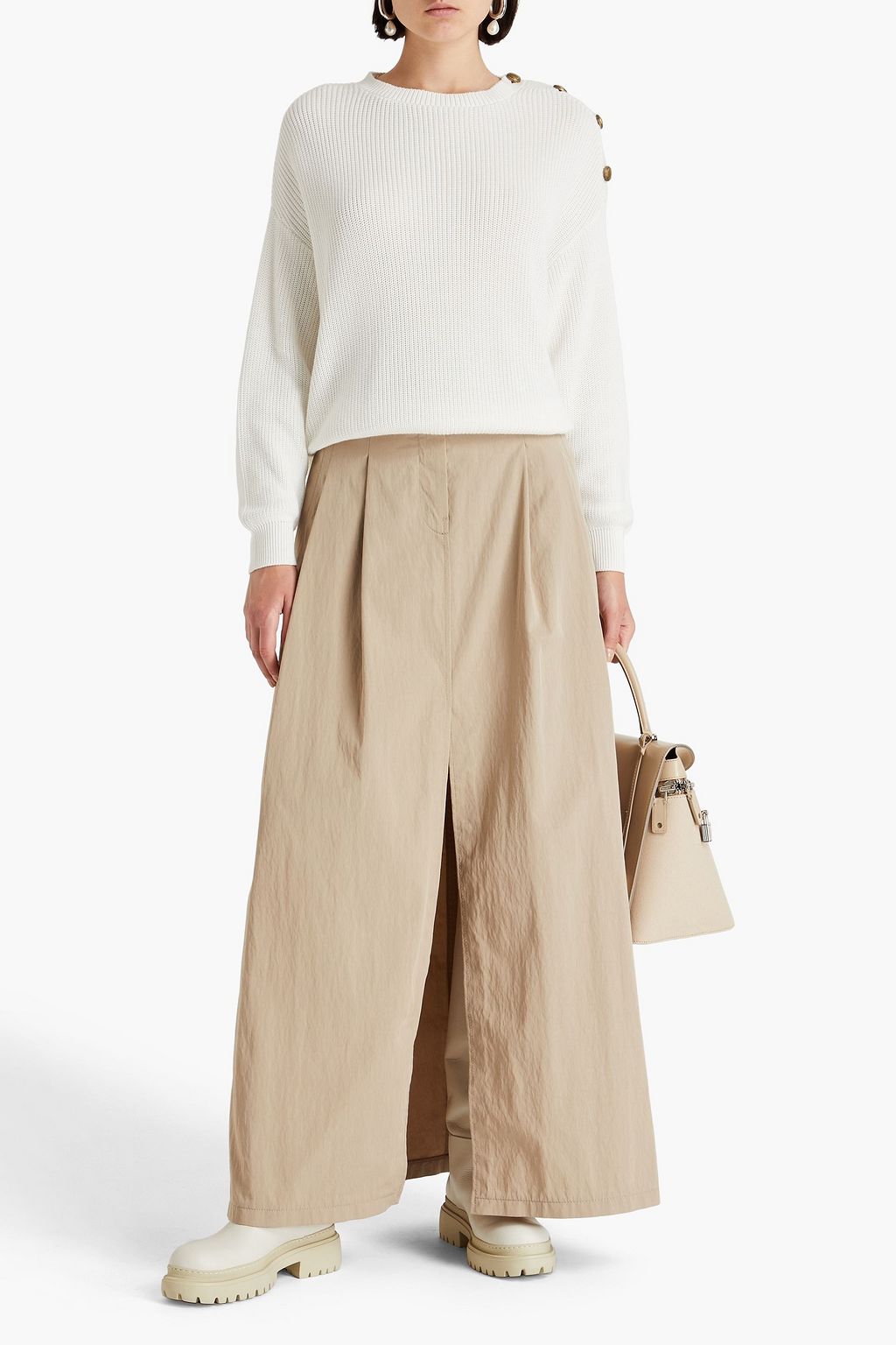 BRUNELLO CUCINELLI Bead-embellished button-detailed cotton sweater
