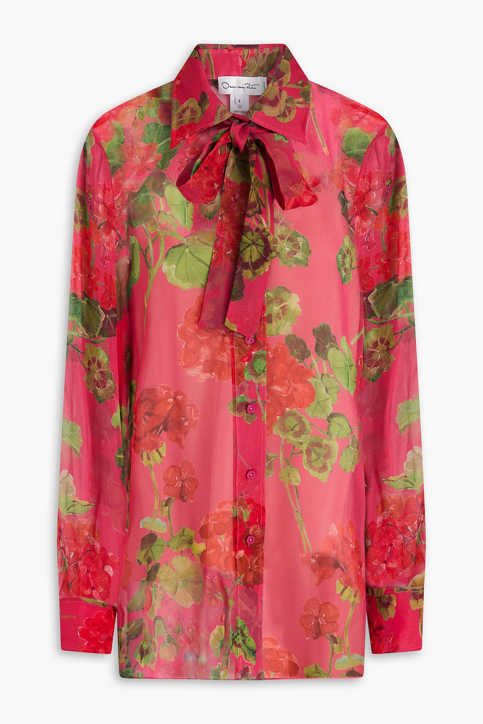 Oscar De La Renta Pussy-bow Floral-print Silk-chiffon Shirt In Fuchsia