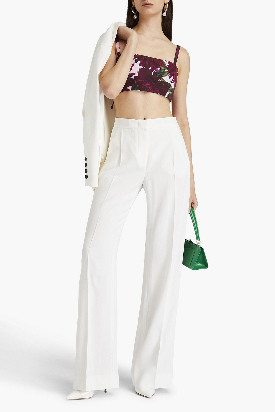 Oscar De La Renta Dahlia Faille Cropped Top In Plum