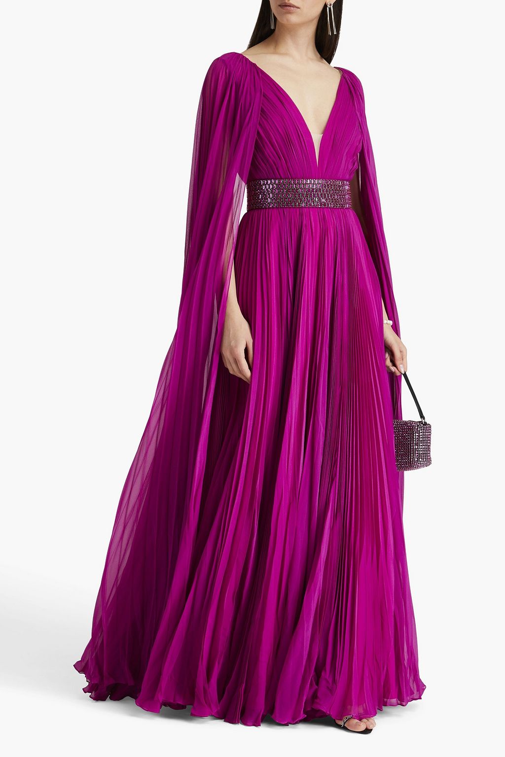 JENNY PACKHAM فستان سهرة من قماش الجورجيت الحريري المزين بدرابيه ومزود بحزام