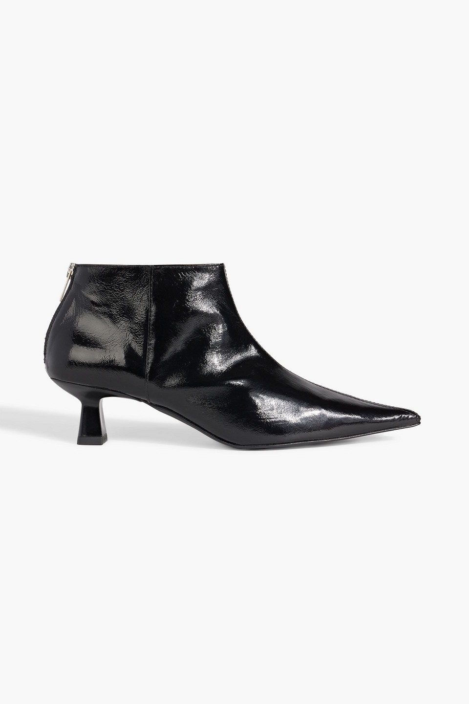 Glossed faux leather ankle boots