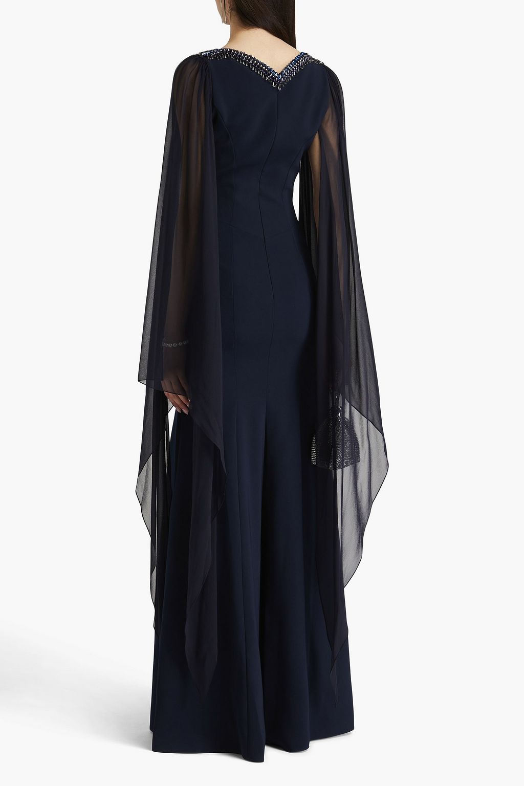 JENNY PACKHAM فستان سهرة مزركش بأسلوب الكاب ومصنوع من الكريب
