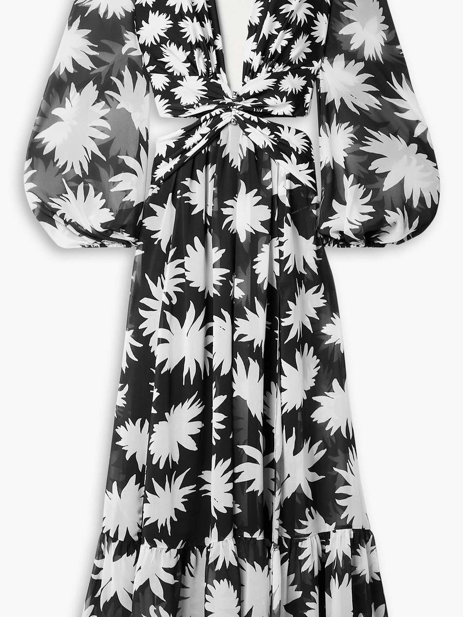 dahlia cutout printed jersey and chiffon maxi dress