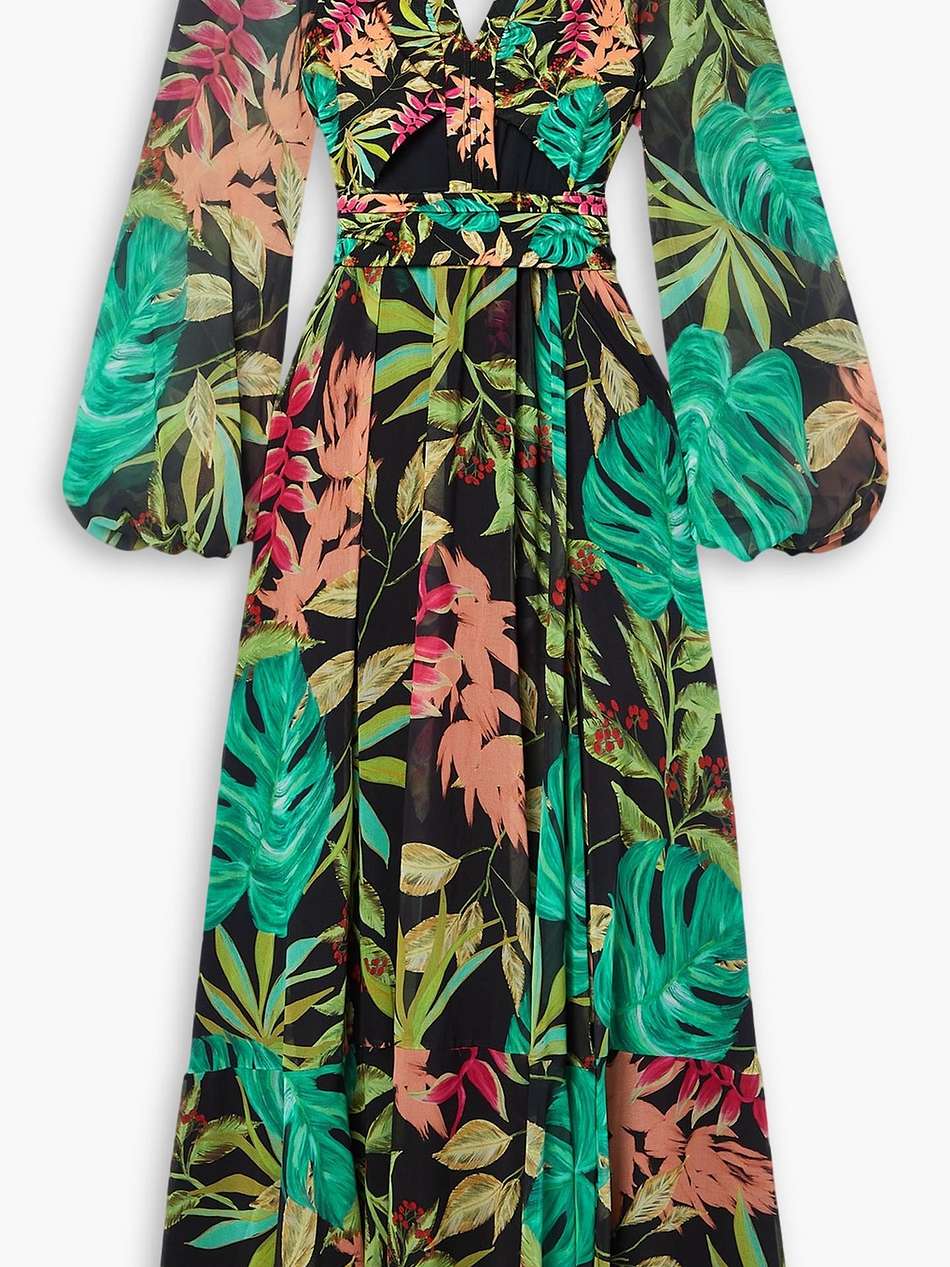 cutout floral-print stretch-jersey and chiffon maxi dress