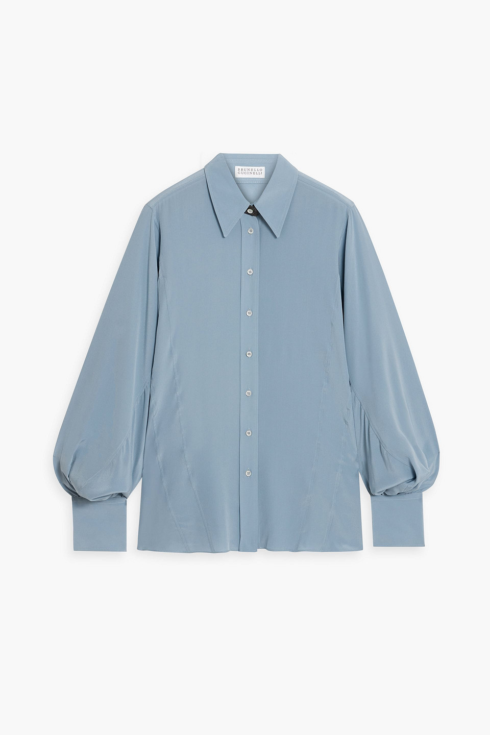 Brunello Cucinelli Silk Crepe De Chine Shirt In Light Blue