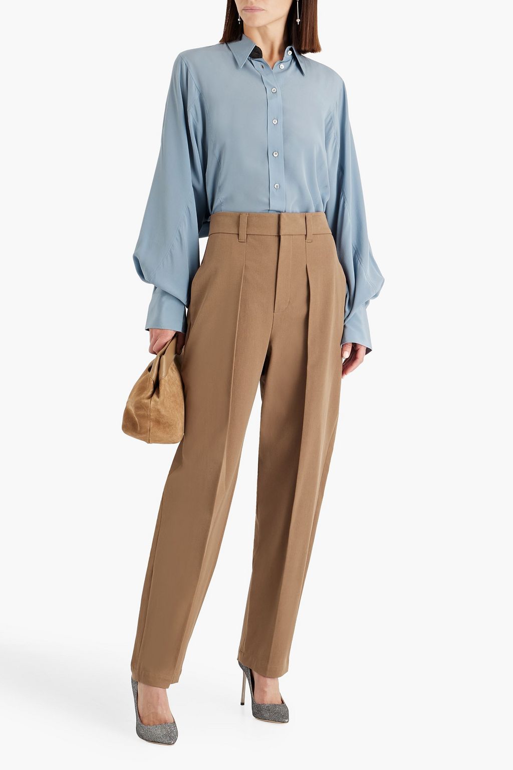 BRUNELLO CUCINELLI Bead-embellished silk crepe de chine shirt