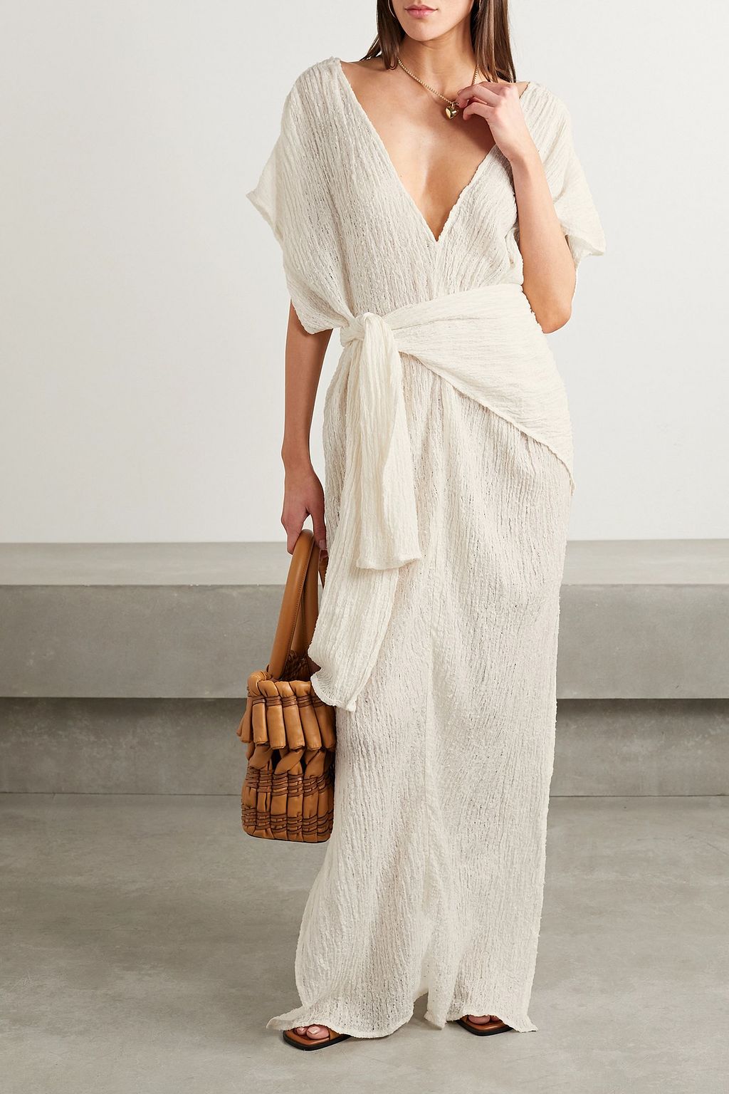 SAVANNAH MORROW Plumeria belted linen and cotton-blend maxi dress