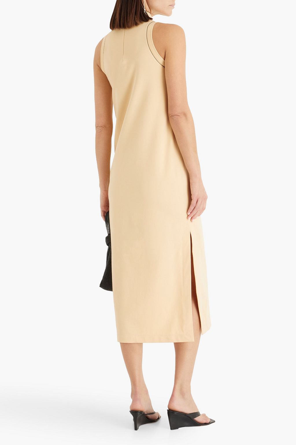 BRUNELLO CUCINELLI Bead-embellished cotton-blend jersey turtleneck midi dress