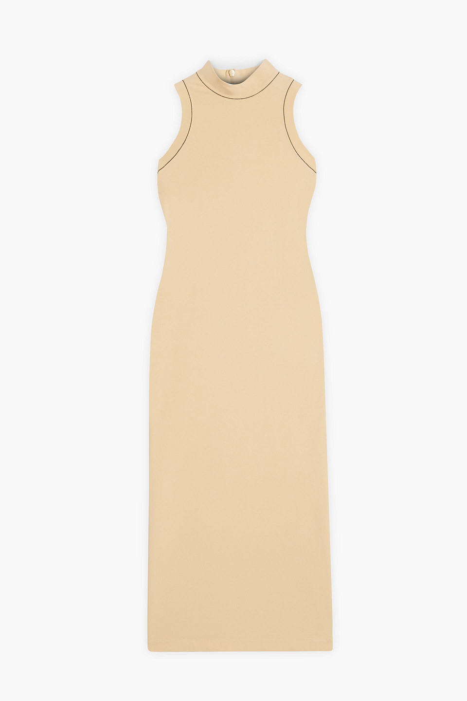 brunello cucinelli - bead-embellished cotton-blend jersey turtleneck midi dress - neutral - xs
