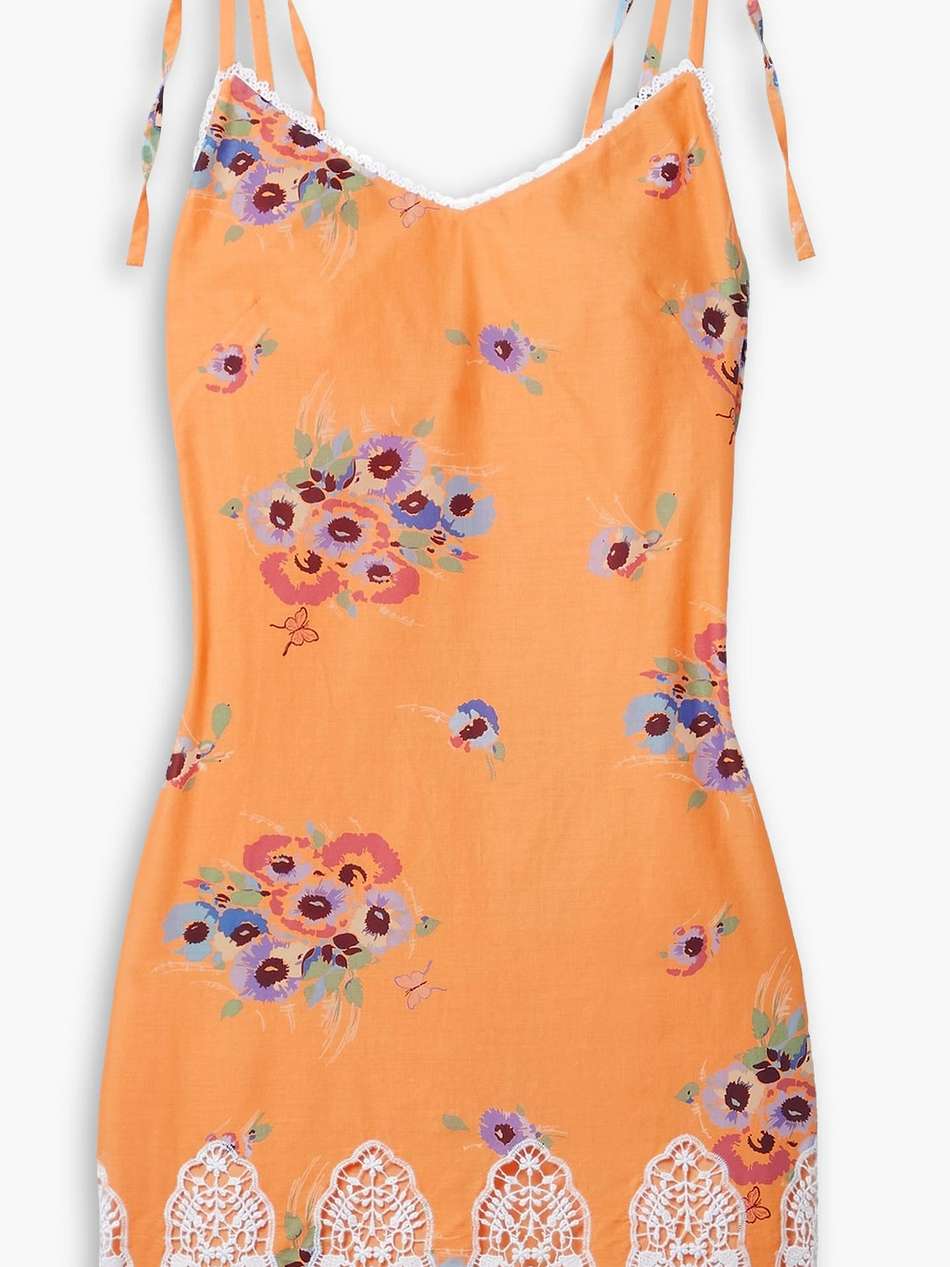 bambi guipure lace-trimmed floral-print cotton-voile mini dress
