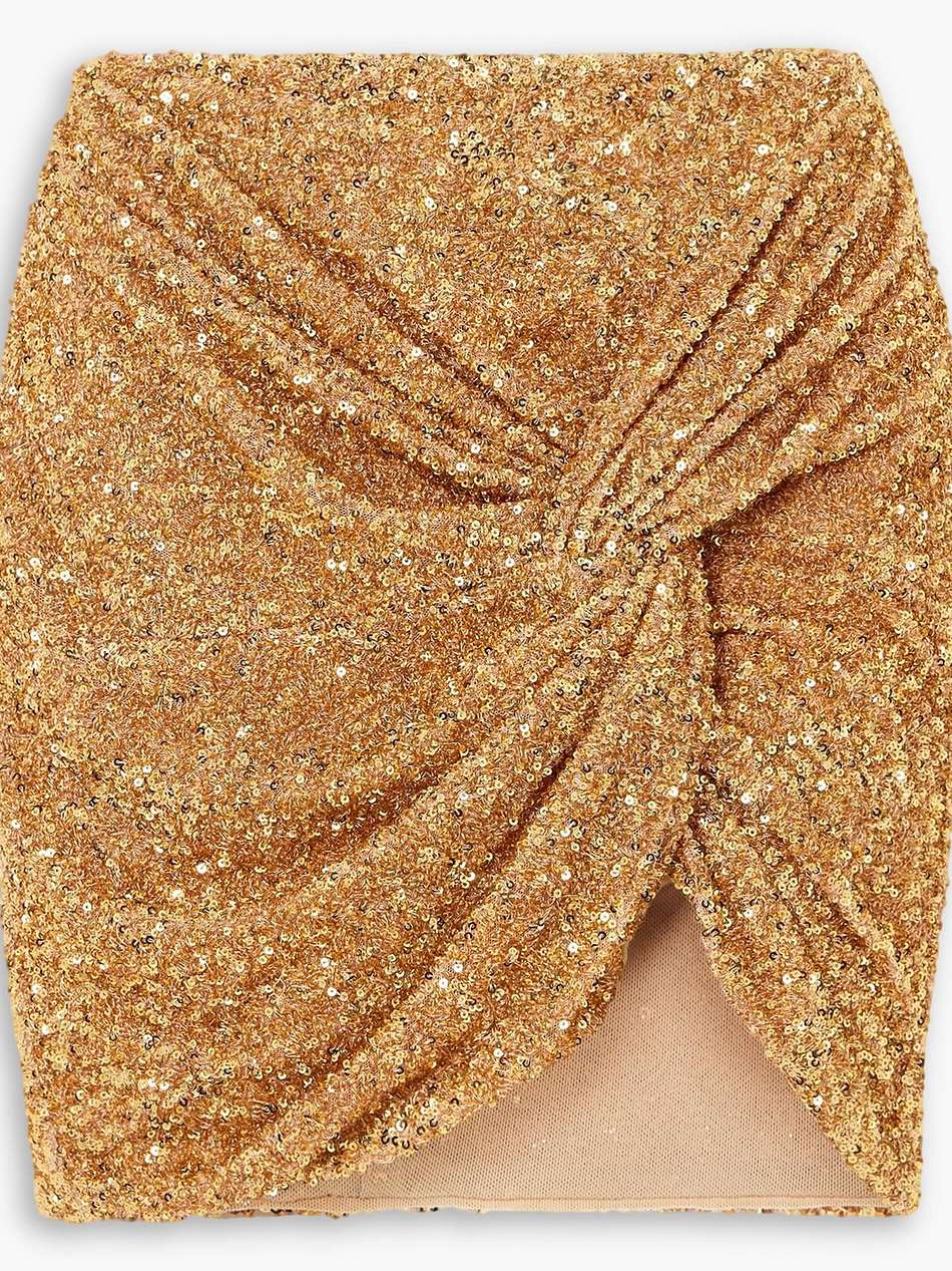twist-front sequined crepe mini skirt