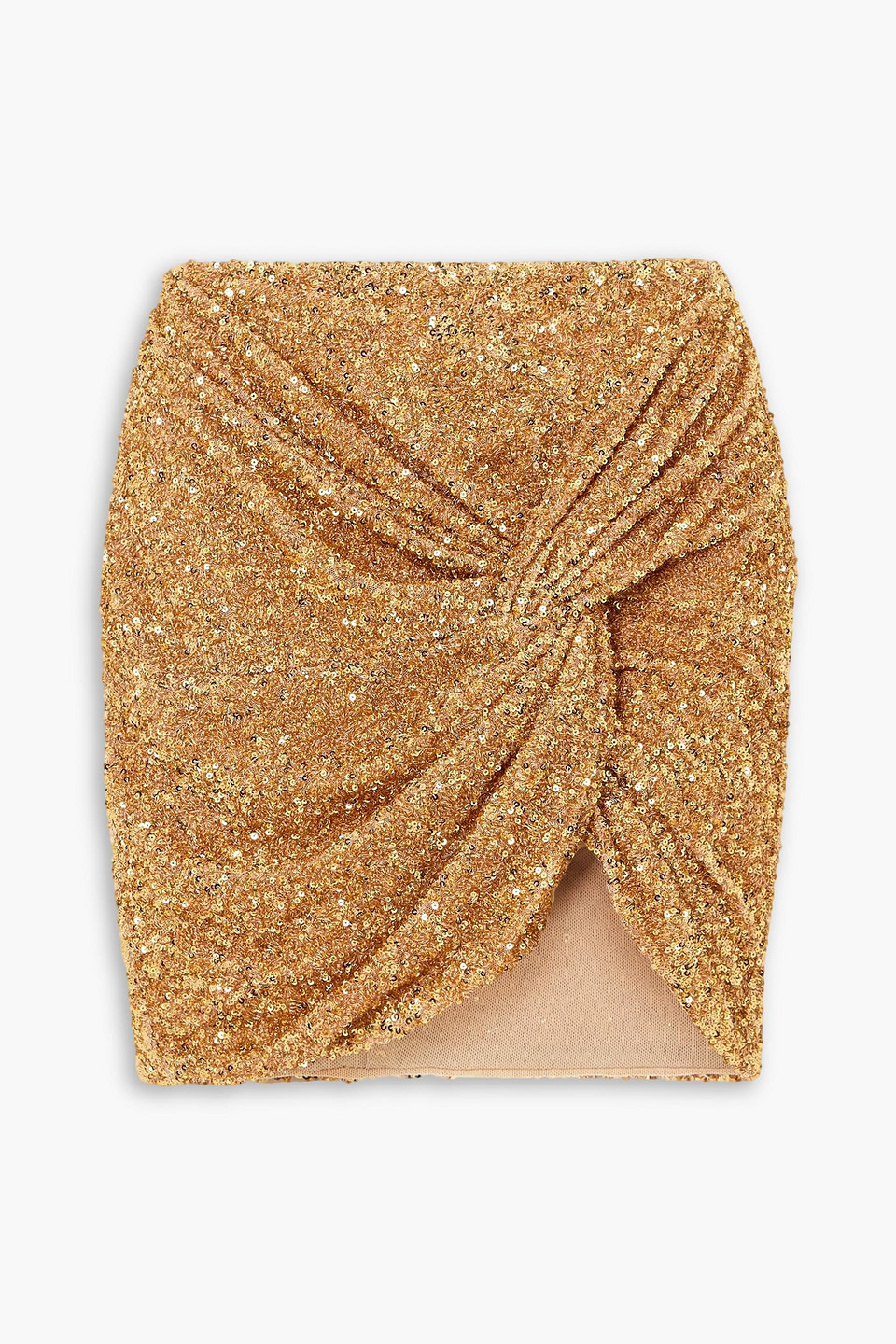 Self-portrait Gathered Sequinned Miniskirt In Gold
