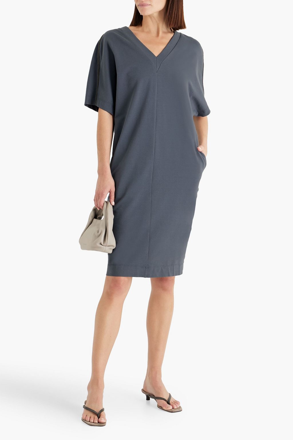 BRUNELLO CUCINELLI Bead-embellished cotton-blend jersey dress