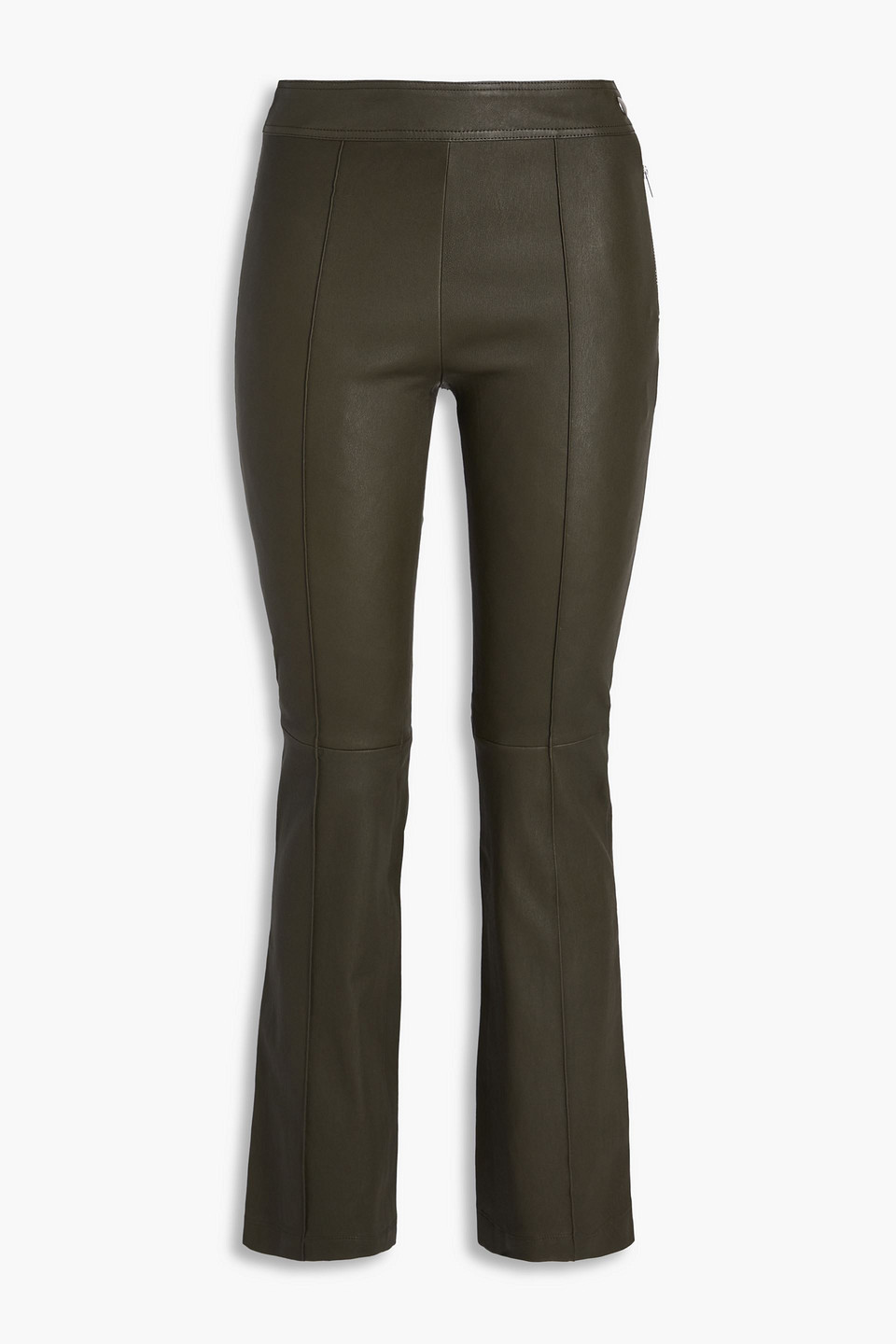Helmut Lang Stretch-leather Flared Pants In Army Green
