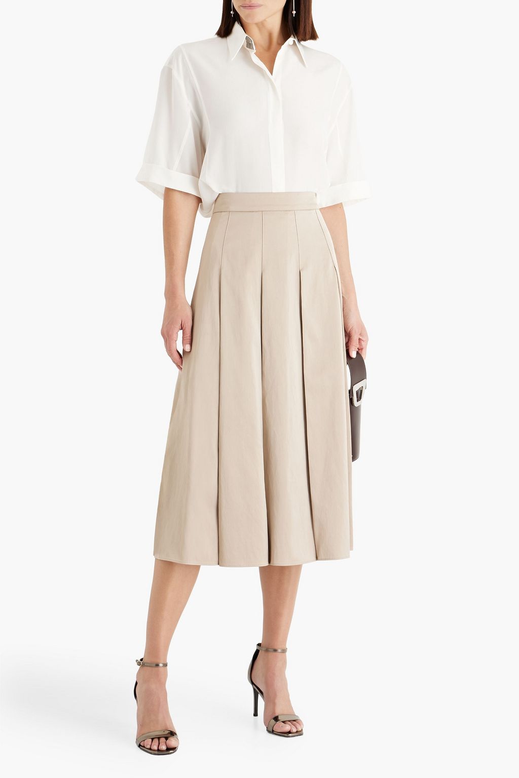 BRUNELLO CUCINELLI Bead-embellished silk crepe de chine shirt