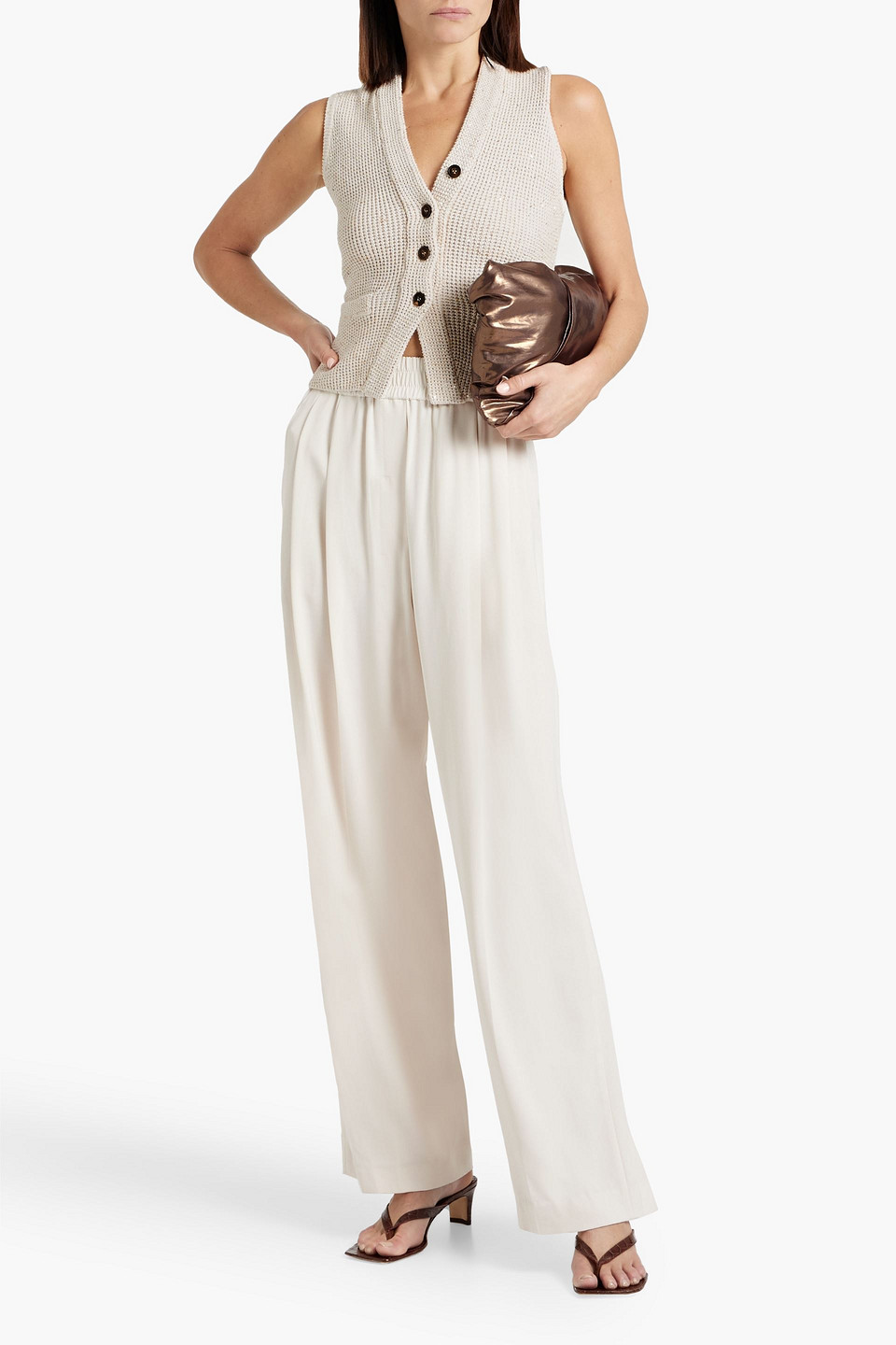 Brunello Cucinelli Crepe Wide-leg Pants In Cream