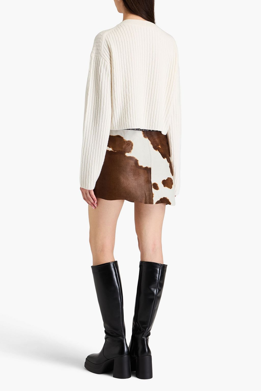 HELMUT LANG 비대칭 카프 헤어 미니 스커트