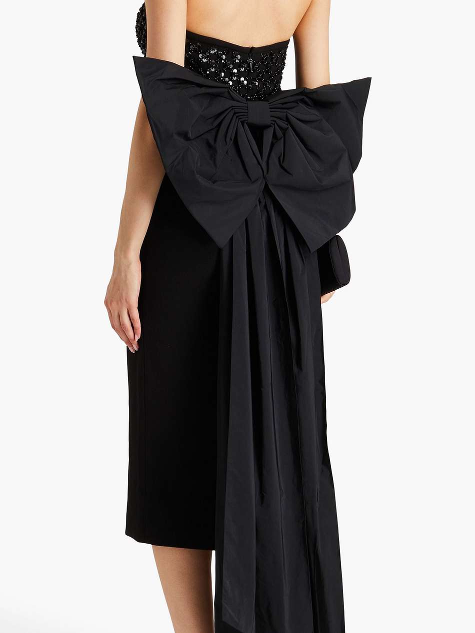 marie strapless bow-detailed embellished crepe midi dress