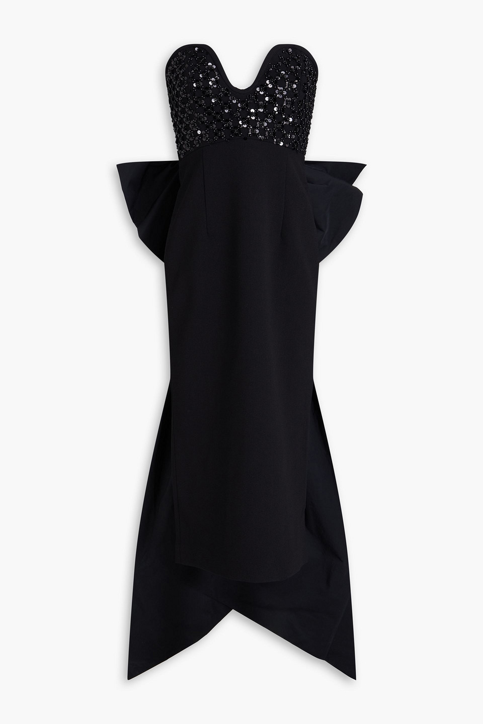 Rebecca Vallance Marie Strapless Bow-detailed Embellished Crepe Midi Dress In Black